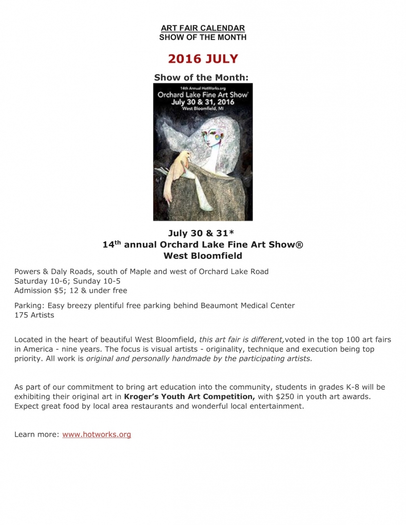 Art Fair Calendar 2016 OLFAS Show of the Month